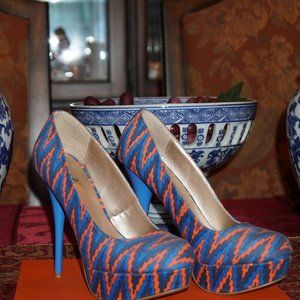 Qupid Orange & Blue Platform  Stiletto Heel Sz.7.5
